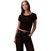 Calvin Klein Donna T-Shirt Maniche Corte Woven Label Rib Baby Tee con Scollo Rotondo, Nero (Black), XS