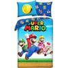 Halantex Super Mario Copripiumino Singolo 140x200 + Federa Mario Luigi Peach Toad | Set lenzuola reversibile | Microfibra ultra morbida Oeko-Tex | Salto stile Mushroom Kingdom | Nintendo | Compleanno