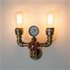 DC VOLTAGE Applique da parete vintage con tubo dell'acqua E27, lampada da parete rustica con doppio tubo industriale, applique Steampunk rustica con rubinetto (stile 1 - Rame spazzolato)