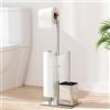 susswiff Porta Carta Igienica da Terra con Scopino - Acciaio Inox Piantana Portarotolo per WC, con Spazzolino, Vetro, Senza Forare, in Piedi (Argento)