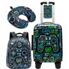 HTgroce Set Valigie per Bambini Gamer- Trolley Bambini Bagaglio a Mano Rigido con 4 Ruote 360° - Include Zainetto, Cuscino Collo e Etichetta