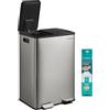 SONGMICS Cestino da Cucina, 2 x 30 L, 2 Scomparti, Pattumiera a Pedale con Coperchio a Chiusura Morbida e Secchio Interno, Acciaio Inossidabile, 15 Sacchi Inclusi, Color Argento LTB741EZ01