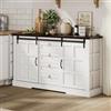 ZKLOEP Credenza in stile rustico, con ante scorrevoli e quattro cassetti, stile vintage, ripiani regolabili, adatta per cucina, sala da pranzo e soggiorno, colore bianco, 150 x 40 x 85 cm
