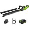Greenworks Tagliasiepi a batteria 24V 66 cm con batteria 4.0Ah & caricabatterie USB-C 65W, motore brushless, lama doppia azione 30 mm, manico rotante 180°, Hedge Sweeper HT6602RA2