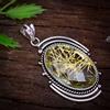 Valentine's Giorno Dorato Rutilato Quarzo Gemma 925 Pendente Argento Sterling