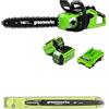 Greenworks Motosega a Batteria con Motore Brushless, Lunghezza Barra 40cm, 2 Batterie da 40V 2Ah e Caricabatterie + Greenworks Original Lama Guida per Motosega a Catena, Barra di Ricambio di 40cm