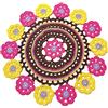 Handmade Centrino Rotondo con Fiori ad Uncinetto 33 cm - Centrotavola Marrone, Giallo e Fucsia, Decorazione Tavola e Protezione Mobili (32CN)