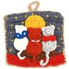 Generico Presina colorata con gatti ad uncinetto 13x15 cm, in Acrilico, Protezione Calore Cucina, Idea Regalo Mamma e Nonna (19PRS)