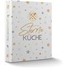 itenga Quaderno per ricette formato A5, con motivo laminato, meccanismo a 2 anelli, per cucina a stelle, colore bianco, grigio, oro, raccoglitore per ricette