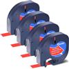 SHUBEIEUMI 4 Pezzi Nastro per Etichette Compatibile con Nastro Dymo Letra Tag 12mm x 4m, Stampa Nero su Rosso, Compatibile con Etichette Dymo Plastica Etichettatrice 91221