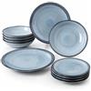 Cecaro Group Set Piatti 12 Pezzi in Ceramica - Servizio Tavola per 4 Persone con 4 Piatti Piani, 4 Fondi e 4 Frutta - Design Moderno - Varianti Blu o Tortora (Azzurro)