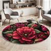 MLSOWM Tappeto Rotondo da 80cm Tappeto Pelo Corto Fiori Luminosi Tappetini Stile Country Retrò Antiscivolo, Lavabile in Lavatrice per Soggiorno, Camera da Letto, Cameretta dei Bambini, Rosso