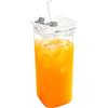 Generic Bicchiere quadrato in trasparente, 6 x 6 x 14 cm, con coperchio e cannuccia riutilizzabile, design moderno, resistente alle perdite, porta bevande per caffè, tè, latte, succhi di frutta