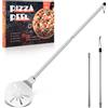 Herogo Pala rotante per pizza, in acciaio inox perforata da 20 cm, con manico lungo staccabile, pala rotonda per pizza per cuocere la pizza, utensili per tornitura in metallo per griglia da forno