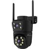 NIVIAN Telecamera di sicurezza esterna NVIIAN Dual 3MP SuperHD 2K WiFi con doppia lente - Nessun punto cieco, tracciamento automatico AI, audio bidirezionale, IP65, controllo tramite app Tuya (Nero)