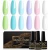 Shining She Smalto Semipermanente Unghie Pastello,6 Colori Estate Macarone Smalti Semipermanenti per Unghie Soak-Off UV/LED,Rosa Chiaro Azzurro Chiaro Verde Chiaro Bianco Viola Pallido,8ML