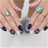 Cotabacuco unghie press on mandorla 24 pezzi, forma mandorla blu scuro bianco, set di unghie finte con pois e fiocco, unghie artificiali per uso quotidiano appuntamenti feste, riutilizzabili