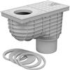 SaniVia Scarico Inferiore per grondaia, DN110/125, Scarico Tubo Antipioggia con sifone e valvola di Ritorno, Attacco 75 - 125 mm, Grigio