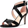 Saekcted Donna Spillo Alto High Tacco Heel Cinturino Incrociato Sandali Aperte sulla Punta Cinturino alla Caviglia da Matrimonio Feste Clear 8 CM Heels Nero Raso 36 EU