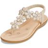 Zoerea Sandali Piatti da Donna da Estate Strass Fiore Bohemia Flip Flop Spiaggia Estivi Scarpe Casual Open Toe Tacco Piatto Beige,44 EU