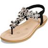Zoerea Sandali Piatti da Donna da Estate Strass Fiore Bohemia Flip Flop Spiaggia Estivi Scarpe Casual Open Toe Tacco Piatto Nero,40 EU