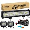 RIGIDON 8D 15 Pollici 38cm 300W Barra Led Fuoristrada, 2 Pcs 4 Pollici 60W Luci di Lavoro a Led, Con 12V Cablaggio, Barra Luce Led Per Auto Trattore Camion SUV ATV Barca 4x4 Veicoli Offroad, 6000K