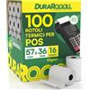 Eurocali 100 Rotoli Carta per POS Rotolini Termici 57x36 16m - Rulli Carta Termica DuraRo