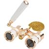 FARYODI Bicchiere da opera classico, pieghevole, ingrandimento 3 x 25, elegante, per teatro da donna, elegante, per donne e ragazze, con catena in metallo e borsa, portatile per concerti (bianco)