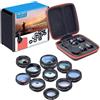 FUANA Kit obiettivo fotocamera 10 in 1 con grandangolo 0,36x, fisheye 198, 2 teleobiettivo e filtri CPL, clip per fotografia smartphone iPhone
