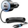 Rocoren Caricabatteria da auto USB C, 200 W, con cavo di ricarica a spirale da 1,6 m, PD100 W, 12 V/24 V, adattatore USB per MacBook Pro, iPhone, Samsung, laptop, telefono cellulare
