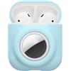 kwmobile Custodia 2 in 1 compatibile con Apple Airpods 1 & 2 e AirTag - Cover Cuffie Bluetooth - Protezione in Silicone con Moschettone - blu chiaro