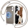 Foonary Magnetica Cover con Cordino per iPhone 16, Compatibile con MagSafe, Aesthetic Leopardata Motivo Pelle Disegni, Silicone Custodia Case con Tracolla Collana Catena per iPhone16 6,1