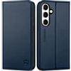 SHIELDON Custodia Flip Vera Pelle per Galaxy S25 FE 6,7 5G 2025, Blu Navy | Cover a Portafoglio, Slot Schede, Funzione Supporto, Blocco RFID, Case Antiurto Magnetico, Protezione Completa