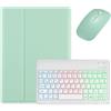 kaidisen Custodia con tastiera retroilluminata per iPad Air 13 (M4/M3/M2)/iPad Pro 12,9 6a/5a/4a/3a generazione, con mouse e tastiera a colori retroilluminata staccabile, verde menta + bianco