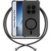 ANFAIRLACE Cover Cordino Compatibile con Honor Magic 8 Pro, Custodia Trasparente Silicone Morbido Regolabile Antiurto Cuscino d'Aria Rinforza Angoli Chiaro Case, Nero opaco