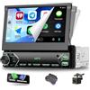 CAMECHO 1 Din Autoradio Wireless Carplay HD IPS Touchscreen con Telecamera Posteriore, 7 Pollici Radio Bluetooth Manuale Schermo Retrattile con Android Auto FM Specchio Vivavoce Link SWC