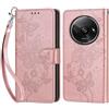KENHONER Custodia per Xiaomi Redmi A3 Cover, Oro rosa Farfalla | Portafoglio in Pelle PU Retro, Antiurto Flip, Slot per Schede, Funzione Stand, Chiusura Magnetica