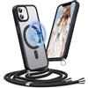 Pnakqil Cover per iPhone 12/12 Pro con Cordino, Compatibile con MagSafe, Custodia Silicone Magnetica Opaca Semi-Trasparente con Cordino Regolabile, Soft-Touch Anti-Impronta & Antiscivolo Case, Nero