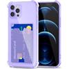 Svanove per iPhone 12 Pro Max Custodia con Slot, Trasparente con Porta Carte Fotocamera Case Protettiva, Sottile Protezione Silicone Portafoglio Cover Antiurto Slim Custodia, Viola Lavanda