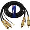 1STec 1,5 m 2xRCA rosso+bianco stampato fono plug con filo di terra tag per fermare feedback ronzio dal vinile registratore auto stereo amplificatore-altoparlanti HiFi 1,5 metri, Bianco,Rosso