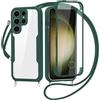 SLWYF Kompatibel mit Samsung Galaxy S22 Ultra Hülle Eingebauter displayschutz 360 Grad Rundumschutz Transparent Handyhülle, mit Kette Abnehmbar zum Umhängen Kordel Schutzhülle, Grün
