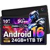 Gleeso Tablet 10 Pollici｜Tablet con Android 16｜Android Tablet con 24GB RAM 1TB TF｜6000mAh｜Sblocco Facciale｜BT 5.4/WiFi 5G｜8MP Fotocamera, Portatile Tablet per Studenti e Aziende - Nero
