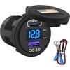 Joinfworld Presa USB 12V Impermeabile,48W PD & QC 3.0 Doppia Porta Rapida Presa USB Auto con Interruttore Display Voltmetro a LED per Moto, Barca, Camion, Caravan,Roulotte