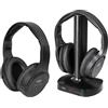 Trevi FRS 1580 TW Set di 2 Cuffie TV Wireless Senza Fili, Portata Fino a 30 Metri, Ideali per TV e Impianti Stereo, Ingresso Ottico, Batteria Ricaricabile, Alimentatore Base e Cavo Ottico in Dotazione