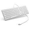 Mobility Lab Clavier Filaire QWERTZ per Mac - Design Elegante e Solido - Bianco e Argento - Plug and Play, Piedini Regolabili, Tasti Multimediali - Ideale per Ufficio e Casa - Alta Qualità
