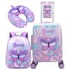 HTgroce Set Valigie per Bambini Farfalla- Trolley Bambina Bagaglio a Mano Rigido con 4 Ruote 360° - Include Zainetto, Cuscino Collo e Etichetta