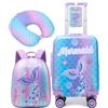 HTgroce Set di Valigie per Bambini Sirena - Trolley Bambina Rigido con 4 Ruote Girevoli 360° - Include Zainetto - Bagaglio a Mano per Viaggi e Aereo