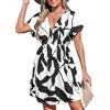CUPSHE Costume da bagno da donna Coverup Casual Scollo a V Abito da spiaggia Manica Corta Elastico in vita Costumi da bagno Copricostume 2025 Beachwear, Bianco e nero., L