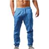 Luadnysin Pantaloni Uomo Estivi,Abito Estivo Cotone Tuta Pantalone Leggero Giapponese da Lavoro Leggeri Lino Pantalaccio Tasche Laterali Larghi Sportivi Casual con Elastico in Vita,Blue,Blu,M