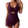 OUSIMEN Costume da Bagno Intero Donna Scollo a V Controllo della Pancia Costumi Interi con Cordino e Piega Monokini